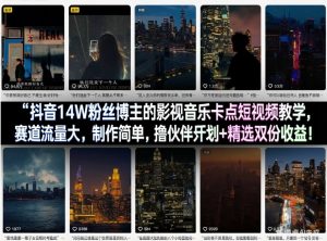 抖音14W粉丝博主的影视音乐卡点短视频教学，赛道流量大，制作简单，撸伙伴计划+精选双份收益！-网创项目总站