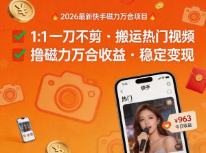 2026年最新快手磁力万合项目，1比1一刀不剪搬运热门视频，撸磁力万合收益-网创项目总站