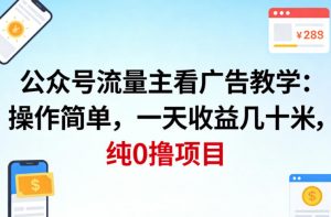 公众号流量主看广告撸收益，操作简单，一天收益几十米，纯0撸项目-网创项目总站