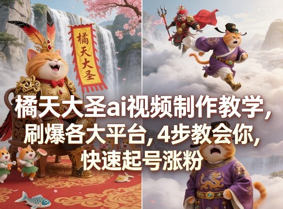 橘天大圣ai视频制作教学，刷爆各大平台，4步教会你，快速起号涨粉-网创项目总站
