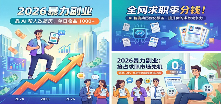2026暴力副业：靠AI帮人改简历，单日收益1000+，全网求职季分钱-网创项目总站