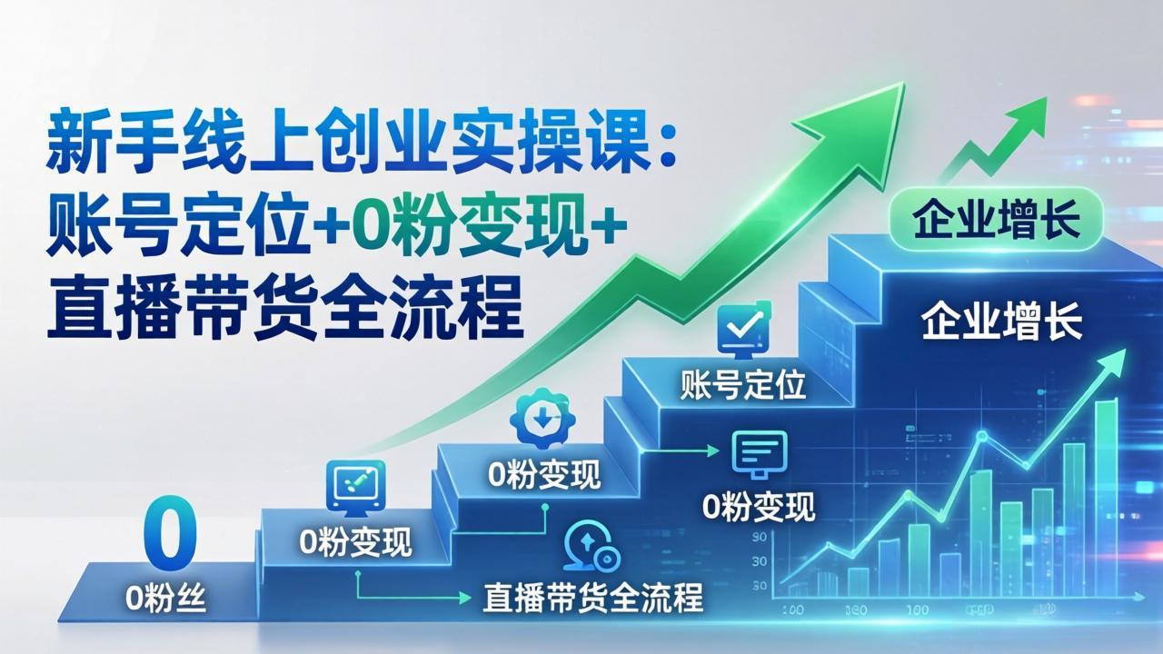 新手线上创业实操课：账号定位+0粉变现+直播带货全流程，企业用户增长一步到位-网创项目总站