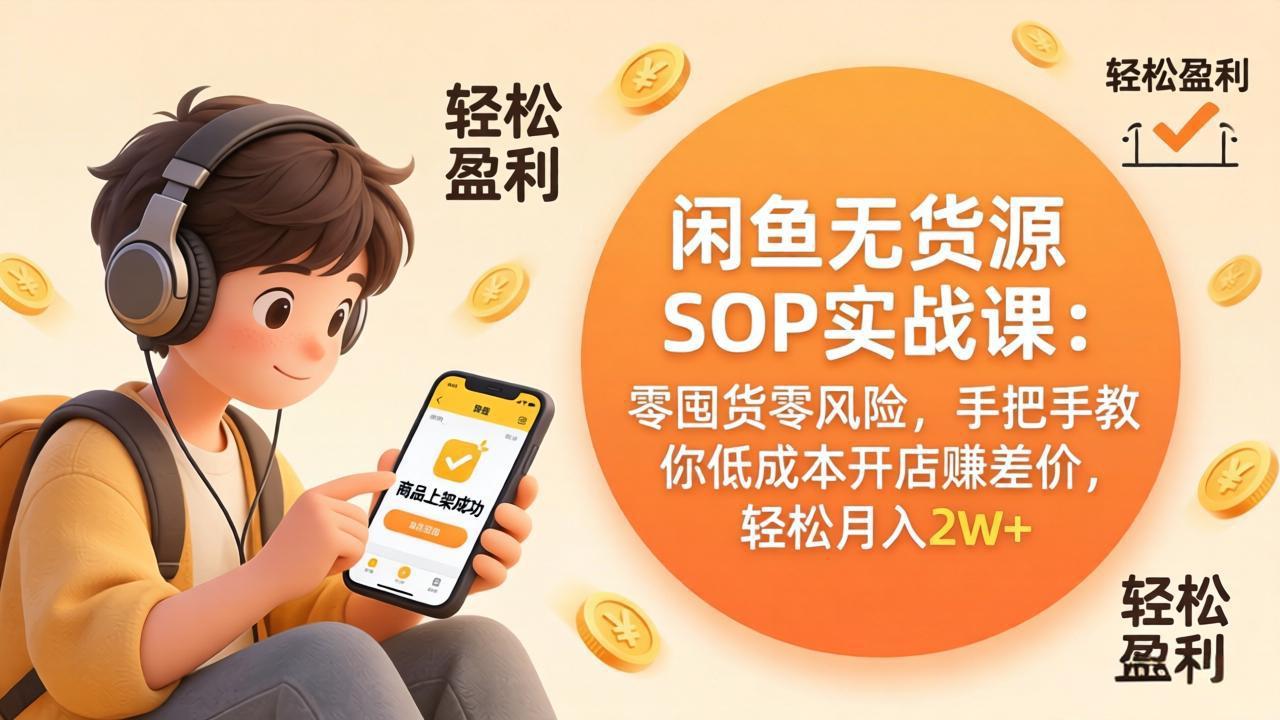 闲鱼无货源SOP实战课：零囤货零风险，手把手教你低成本开店赚差价，轻松月入2w+-网创项目总站