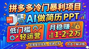 拼多多冷门暴利项目：AI 做简历 PPT，低门槛轻运营，月稳赚 1-2 万-网创项目总站