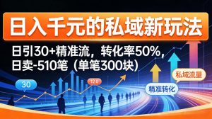 日入千米的私域新玩法：日引30＋精准流，转化率50%，日卖5-10笔(单笔300米)-网创项目总站