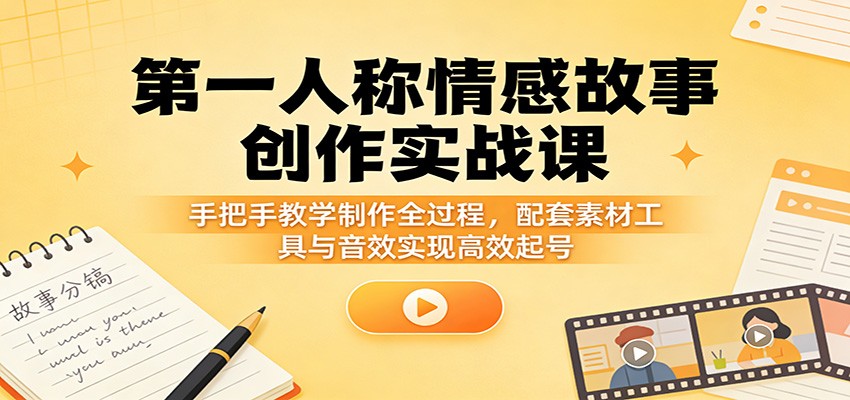 第一人称情感故事创作实战课：手把手教学制作全过程，配套素材工具与音效实现高效起号-网创项目总站