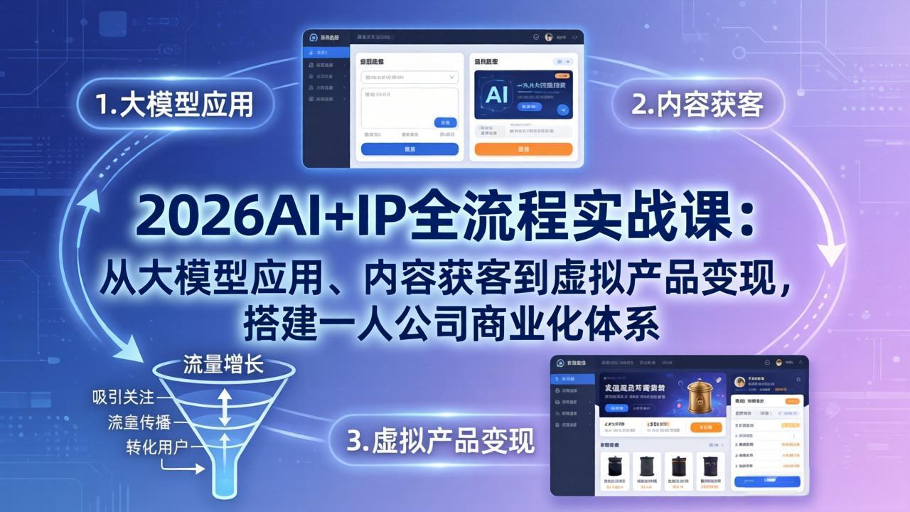 2026AI+IP全流程实战课：从大模型应用、内容获客到虚拟产品变现，搭建一人公司商业化体系-网创项目总站
