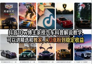 抖音10w博主亲授汽车科普解说教学，可以进精选和独家，从0涨粉到稳定收益(详细视频课程+1T素材)-网创项目总站
