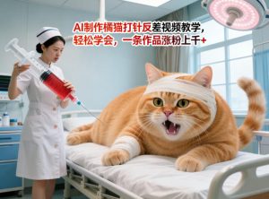 AI制作橘猫打针反差视频教学，轻松学会，一条作品涨粉上千+-网创项目总站