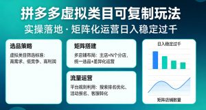 拼多多虚拟类目可复制玩法，实操落地，矩阵化日入稳定过千【揭秘】-网创项目总站
