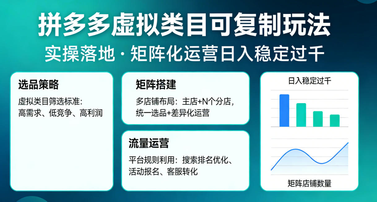 拼多多虚拟类目可复制玩法，实操落地，矩阵化日入稳定过千【揭秘】-网创项目总站
