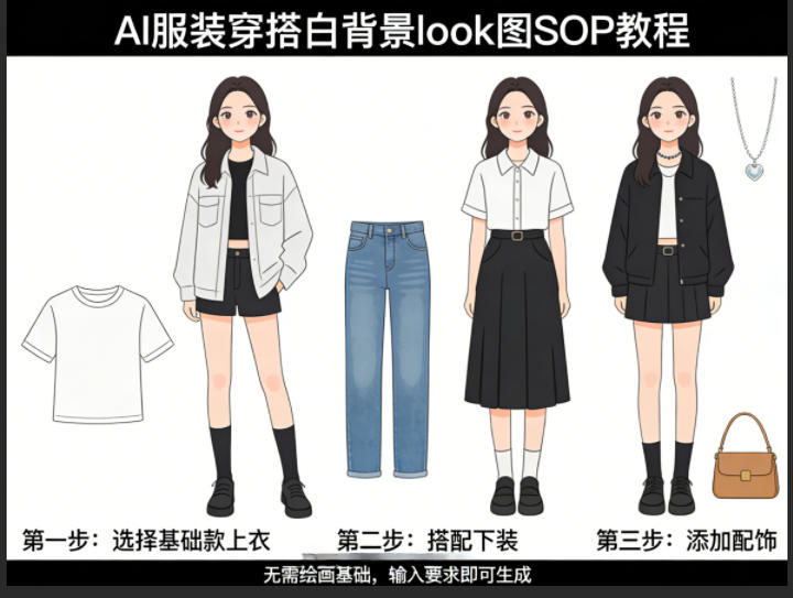 AI服装穿搭白背景look图SOP教程，不用会画画，提几句具体要求，AI就能还你一个奇迹-网创项目总站