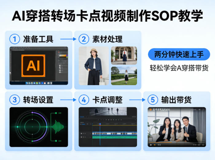 AI穿搭转场卡点视频制作SOP教学，两分钟快速上手，轻松学会AI穿搭带货-网创项目总站