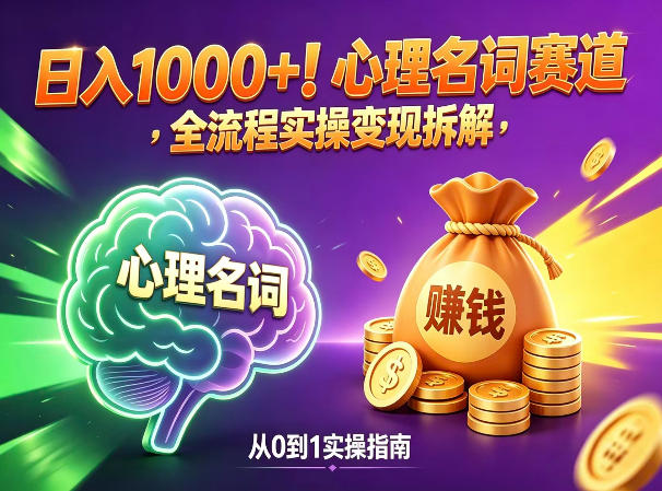 心理名词赛道，新手小白也能做，全流程项目拆解，单日变现1k+-网创项目总站