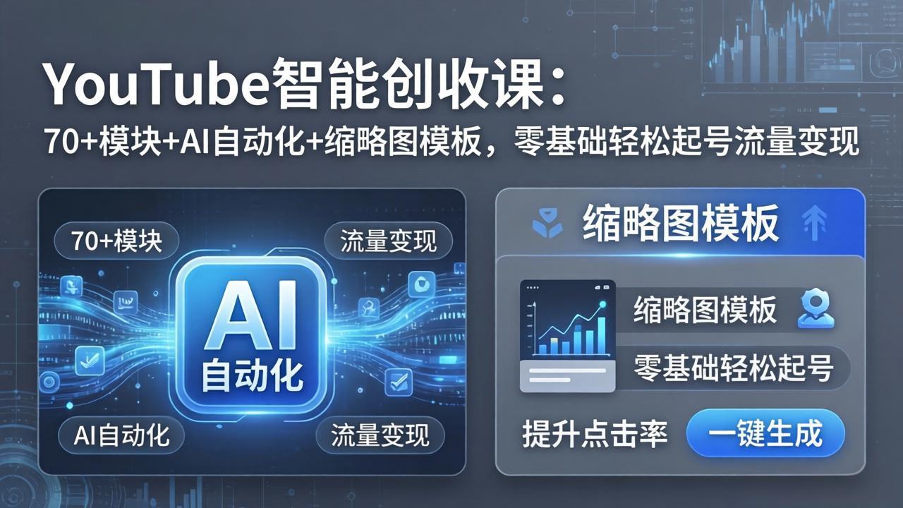 YouTube智能创收课：70+模块+AI自动化+缩略图模板，零基础轻松起号流量变现-网创项目总站