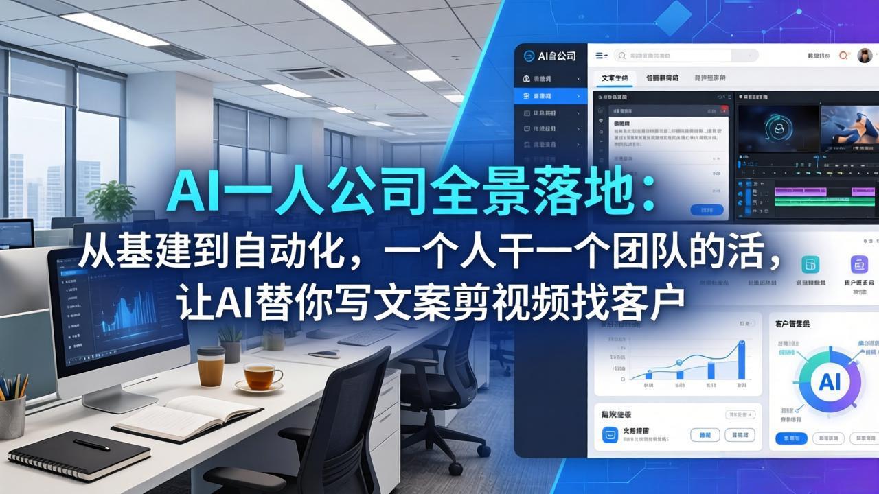 AI一人公司全景落地：从基建到自动化，一个人干一个团队的活，让AI替你写文案剪视频找客户-网创项目总站