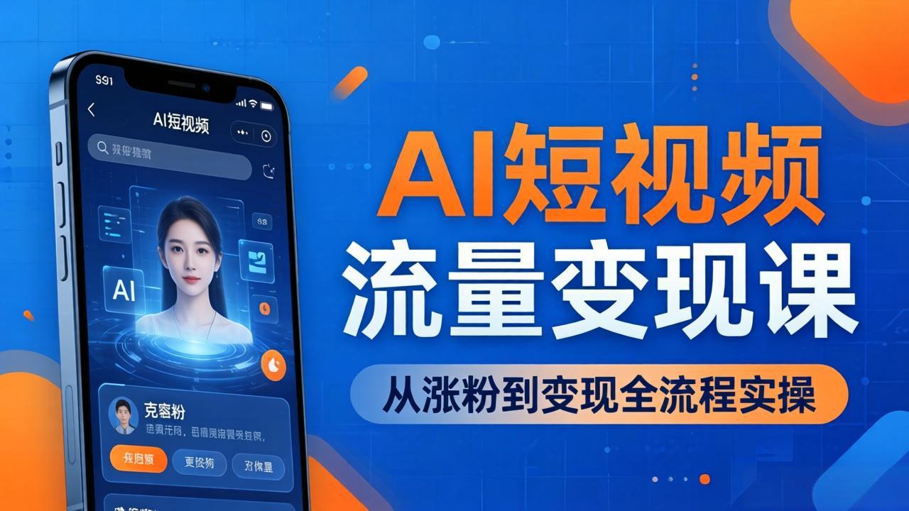 AI短视频流量变现课：一部手机玩转数字人克隆+爆款制作，从涨粉到变现全流程实操-网创项目总站