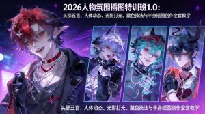 2026人物氛围插图特训班1.0：头部五官、人体动态、光影打光、藏色技法与半身插图创作全套教学-网创项目总站