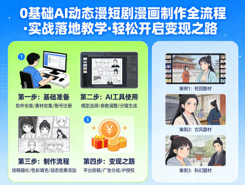 0基础AI动态漫短剧漫画制作全流程，实战落地教学，轻松开启变现之路-网创项目总站