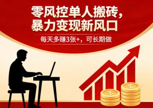 零风控单人搬砖，暴力变现新风口，每天多賺3张+，可长期做【揭秘】-网创项目总站