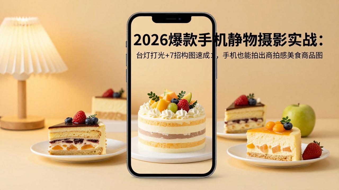2026爆款手机静物摄影实战：台灯打光+7招构图速成，手机也能拍出商拍感美食商品图-网创项目总站
