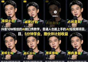 抖音10W粉丝的AI脱口秀教学，普通人也能上手的AI短视频项目，5分钟学会，撸伙伴计划收益-网创项目总站