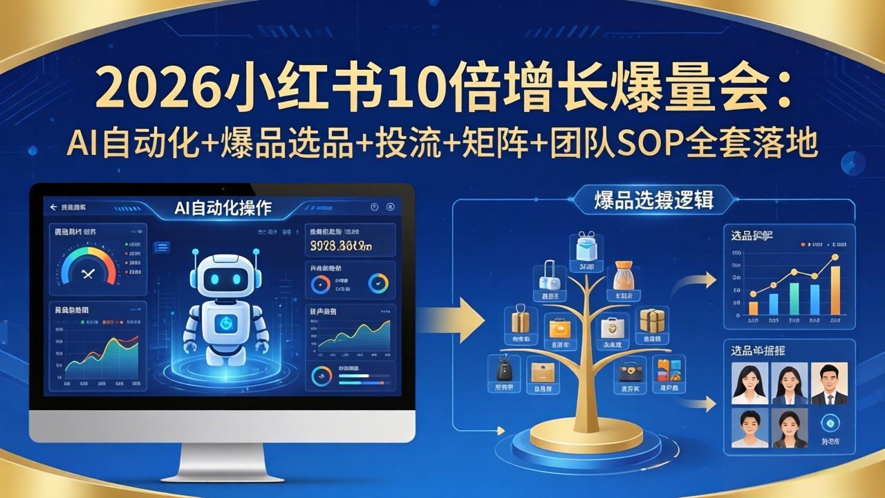 2026小红书10倍增长爆量会：AI自动化+爆品选品+投流+矩阵+团队SOP全套落地-网创项目总站