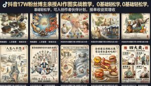 抖音17W粉丝博主亲授AI作图实战教学，0基础轻松学，可入创作者伙伴计划，接单收徒双增收-网创项目总站