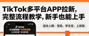 TikTok多平台APP拉新，完整流程教学，新手也能上手，轻松出海搞美金-网创项目总站