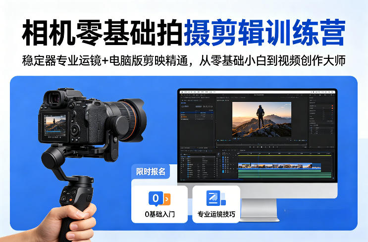 相机零基础拍摄剪辑训练营：稳定器专业运镜+电脑版剪映精通，从零基础小白到视频创作大师-网创项目总站