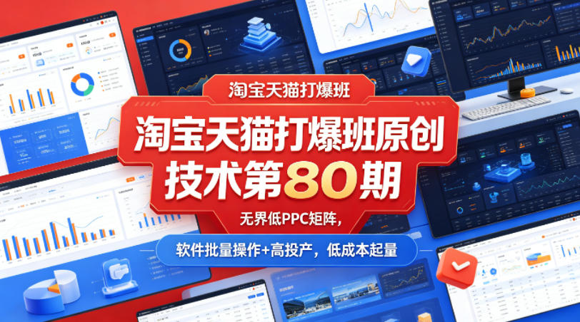 淘宝天猫打爆班原创技术第80期，无界低PPC矩阵，软件批量操作+高投产，低成本起量-网创项目总站