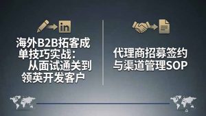 海外B2B拓客成单技巧实战：从面试通关到领英开发客户，代理商招募签约与渠道管理SOP-网创项目总站