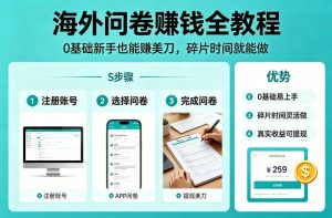 海外问卷賺钱全教程，0基础新手也能賺美刀，碎片时间就能做-网创项目总站