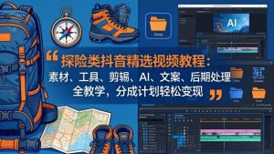 探险类抖音精选视频教程：素材、工具、剪辑、AI、文案、后期处理全教学，分成计划轻松变现-网创项目总站