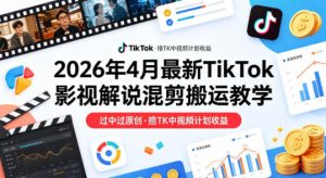 26年4月最新TikTok影视解说混剪搬运教学，过中过原创，撸TK中视频计划收益-网创项目总站