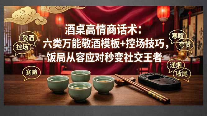 付费文章：酒桌高情商话术：六类万能敬酒模板+控场技巧，饭局从容应对秒变社交王者-网创项目总站