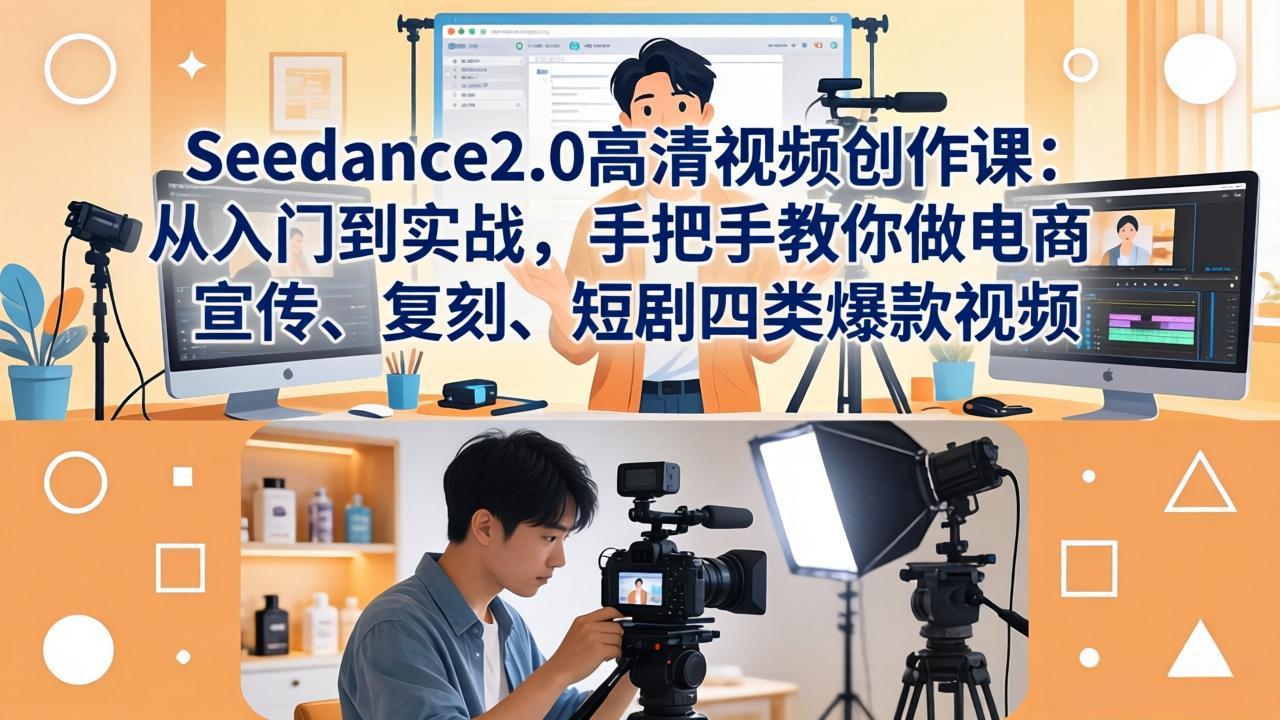 Seedance2.0高清视频创作课：从入门到实战，手把手教你做电商、宣传、复刻、短剧四类爆款视频-网创项目总站