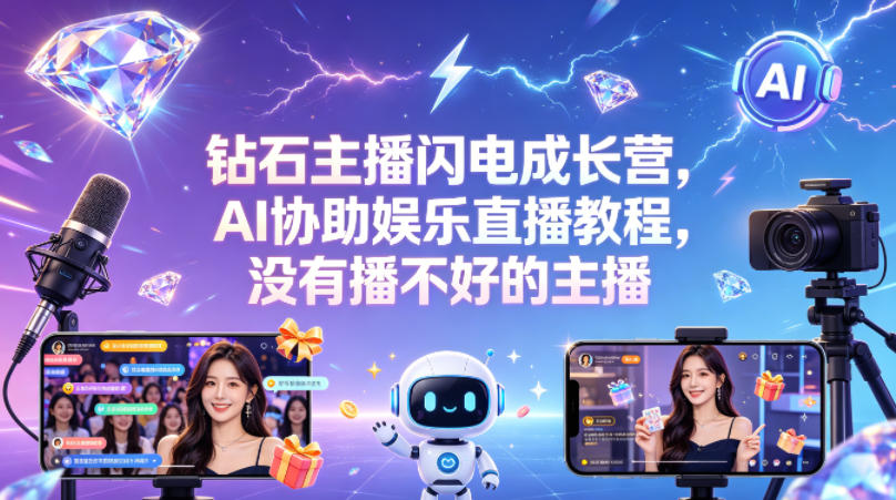 钻石主播闪电成长营，Al协助娱乐直播教程，没有播不好的主播-网创项目总站