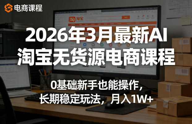 2026年3月最新AI淘宝无货源电商课程，0基础新手也能操作，长期稳定玩法，月入1W+(更新0415)-网创项目总站