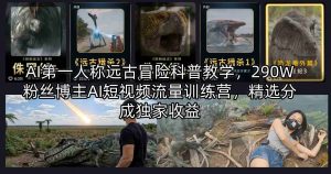 AI第一人称远古冒险科普教学，290W粉丝博主AI短视频流量训练营，精选分成独家收益-网创项目总站