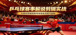 乒乓球赛事解说剪辑实战，从素材剪辑到账号变现全流程可复制-网创项目总站