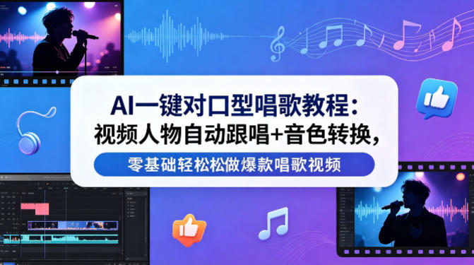 AI一键对口型唱歌教程：视频人物自动跟唱+音色转换，零基础轻松做爆款唱歌视频-网创项目总站