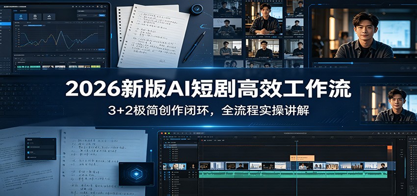 2026新版AI短剧高效工作流：3+2极简创作闭环，全流程实操讲解-网创项目总站