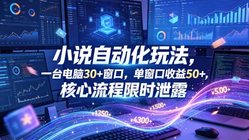 小说挂G自动化玩法，一台电脑30+窗口，单窗口收益50+，核心流程限时泄露【揭秘】-网创项目总站