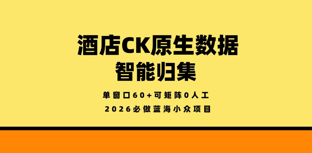 酒店CK原生数据智能归集，单窗口60+可矩阵0人工，2026必做蓝海小众项目【揭秘】-网创项目总站