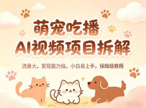 萌宠吃播AI视频项目拆解，流量大，变现能力强，小白易上手，保姆级教程-网创项目总站