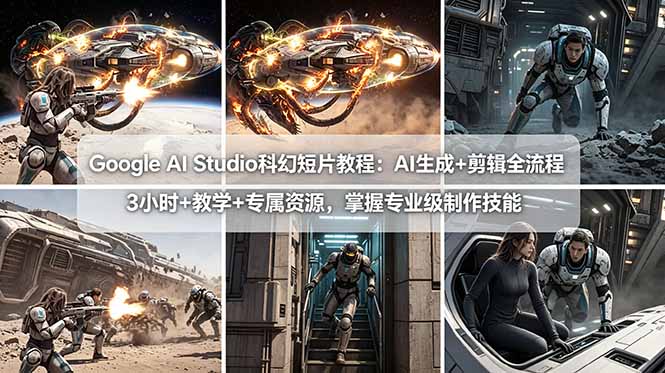 Google AI Studio科幻短片教程：AI生成+剪辑全流程，3小时+教学+专属资源，掌握专业级制作技能-网创项目总站