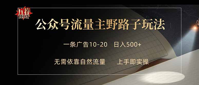 公众号流量主野路子玩法 单条广告10-20元 日入500+-网创项目总站