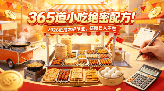 365道小吃绝密配方！2026低成本轻创业，摆摊日入不愁-网创项目总站