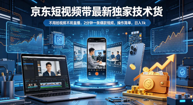 京东短视频带货最新独家技术，不用拍视频不用直播，2分钟一条爆款视频，操作简单，日入1k+【揭秘】-网创项目总站